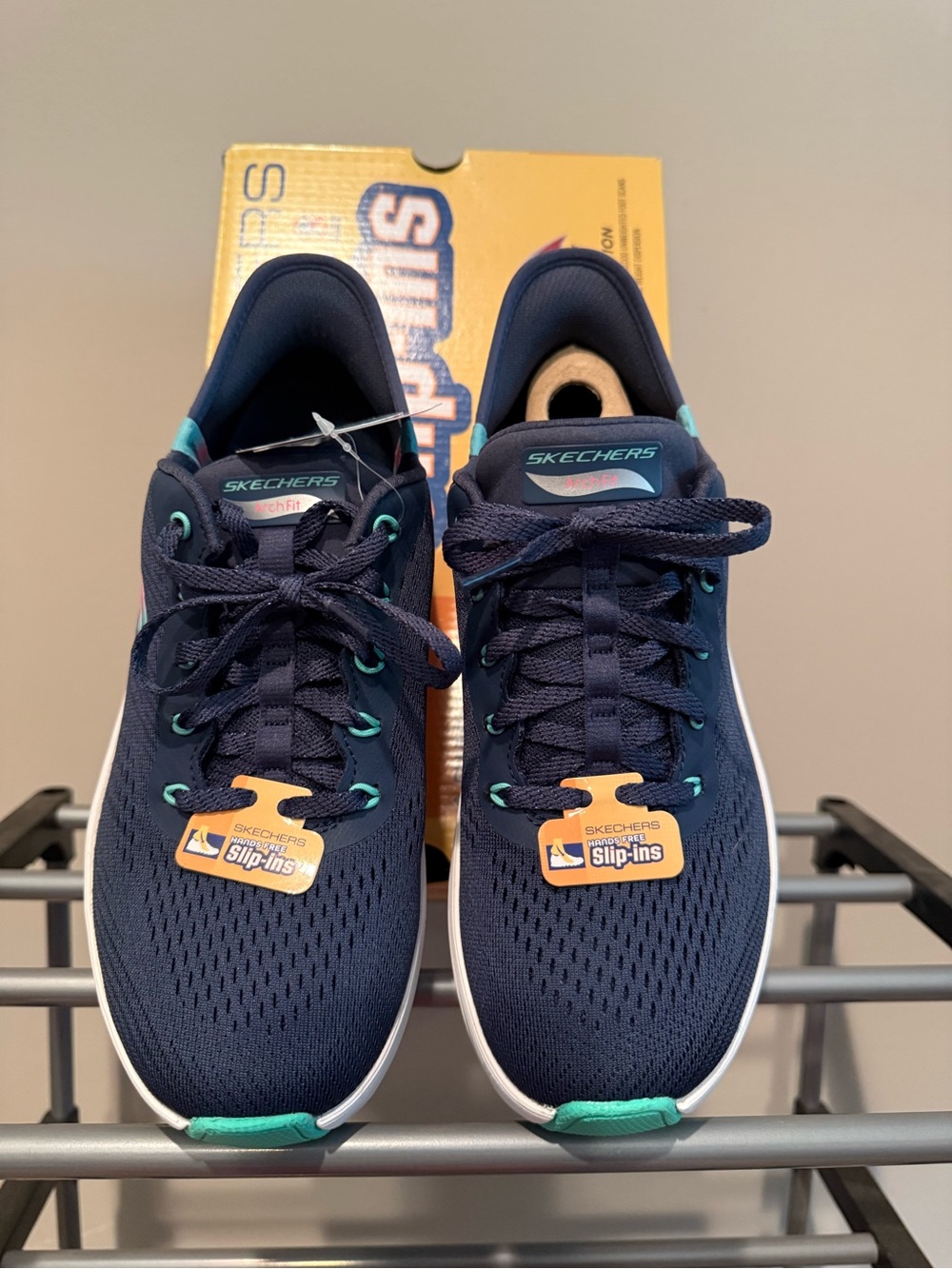 Skechers Arch Fit Navy and Teal Lace-Up Athletic Sneakers